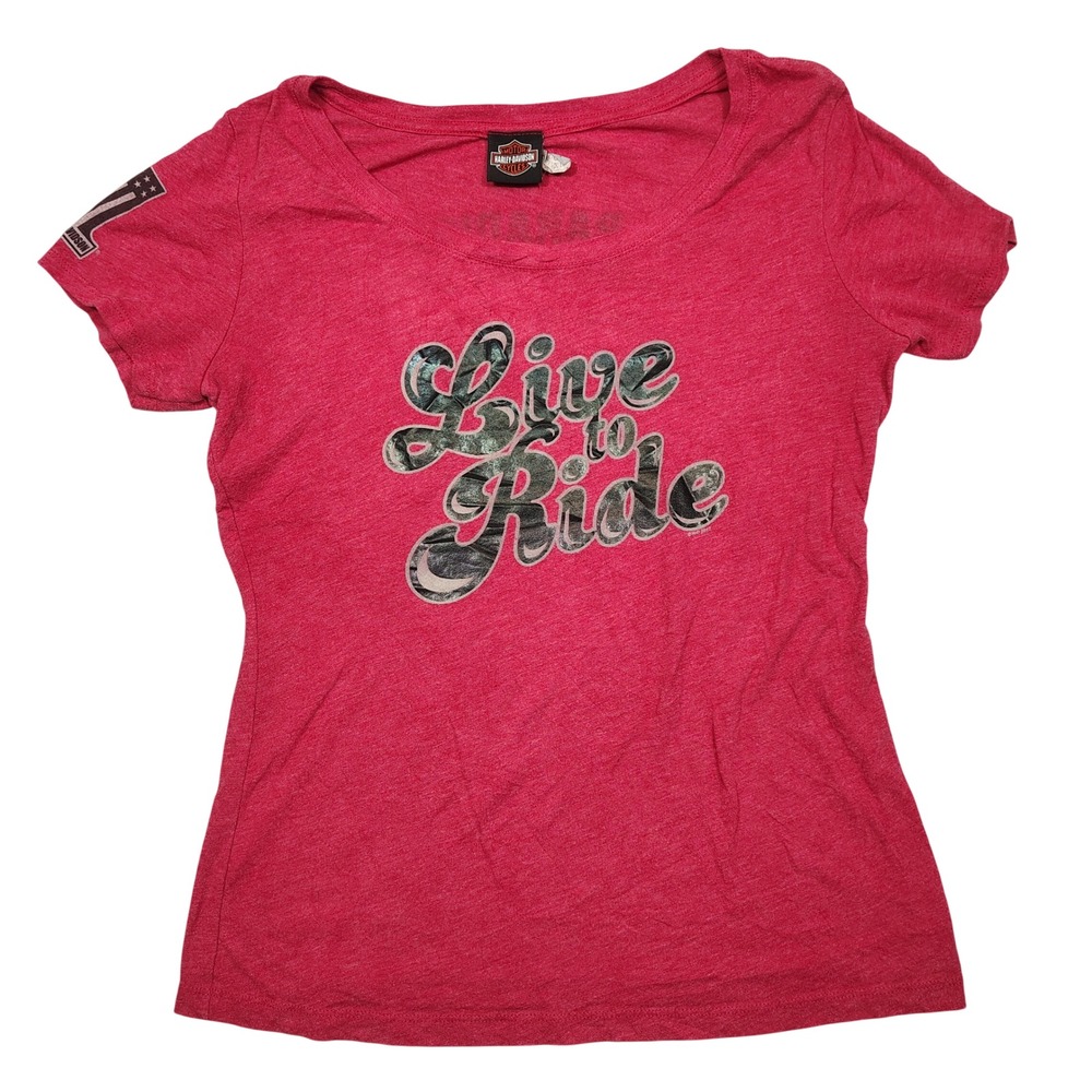 Harley-Davidson T-Shirt Womens XL Red Live to Ride Graphic Heathered Tri-Blend